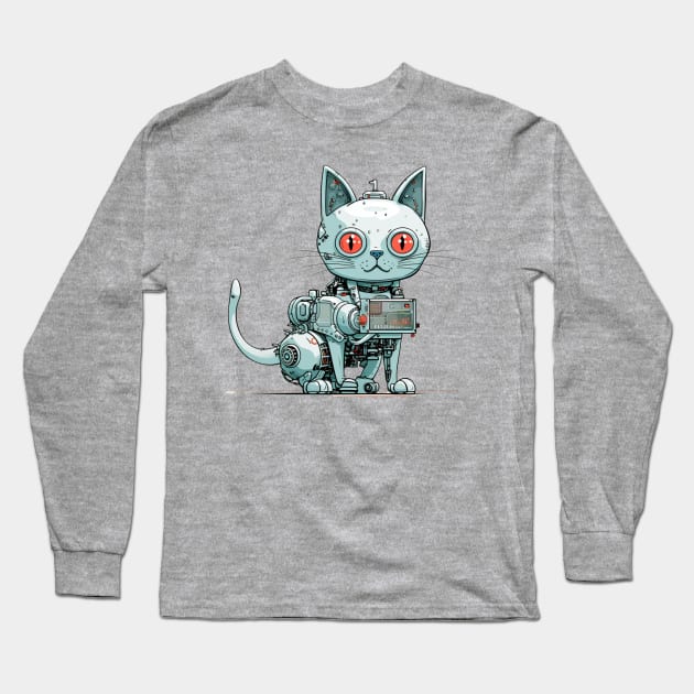 Futuristic Cyber Pink Cat Long Sleeve T-Shirt by FrogandFog